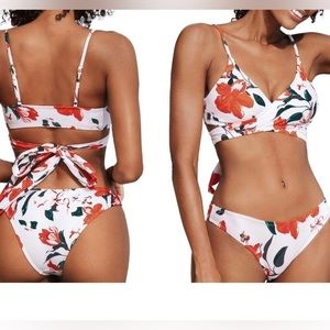 Cupshe Wrap Back Tie Two Piece Bikini Set White/ Orange Medium